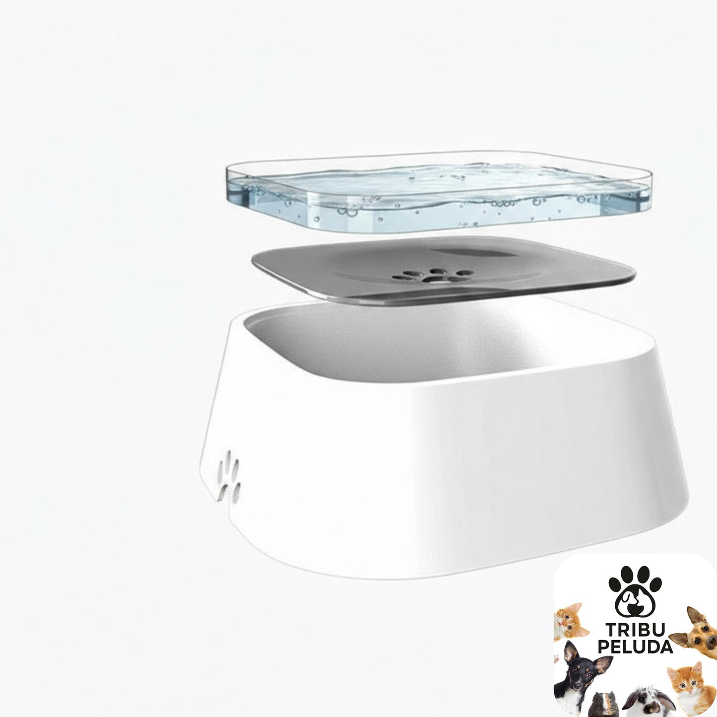 Bebedero Antiderrames para Perros con Diseño Flotante | Cuenco de Agua Limpio, Antideslizante y de Gran Capacidad | Ideal para Hogar y Viajes – Tribu Peluda