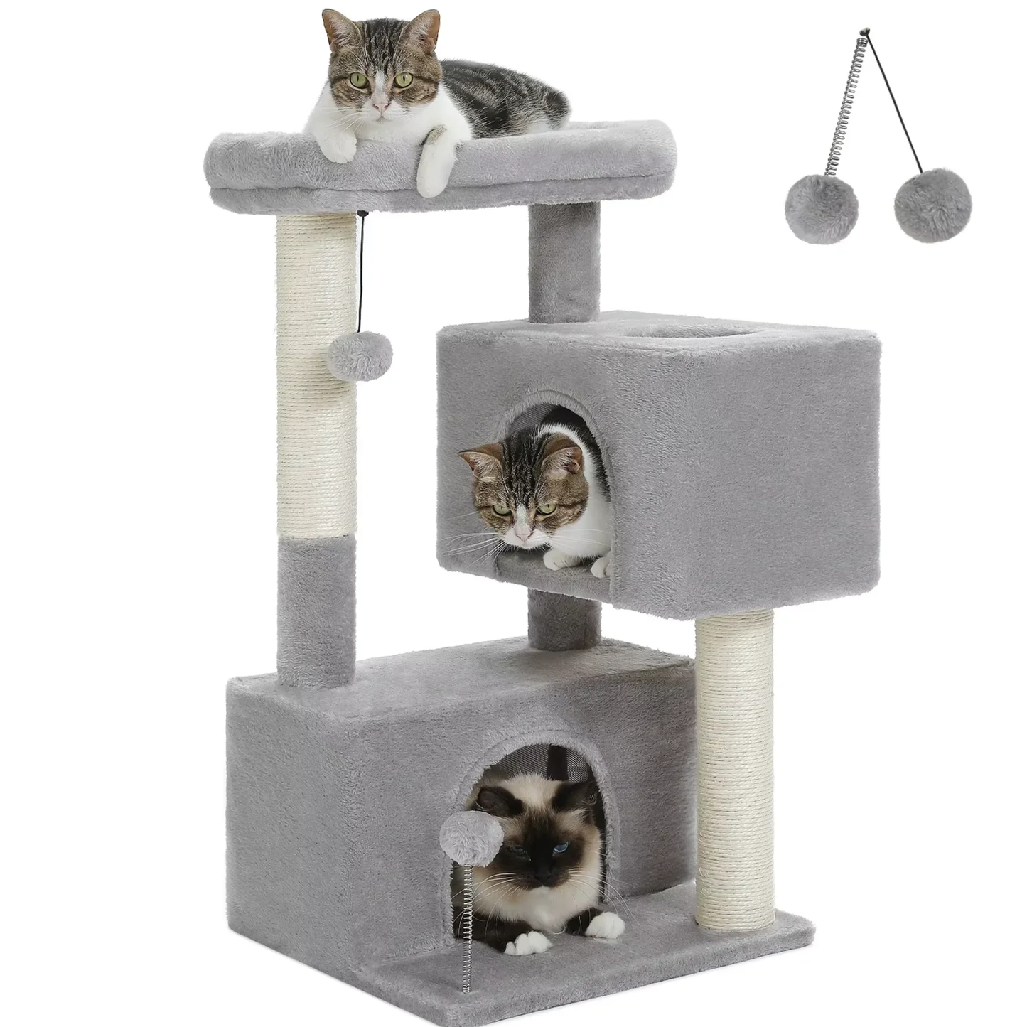 Árbol para Gatos Grandes PAWZ Road | Torre Rascadora con Cuevas, Plataforma y Juguetes Colgantes