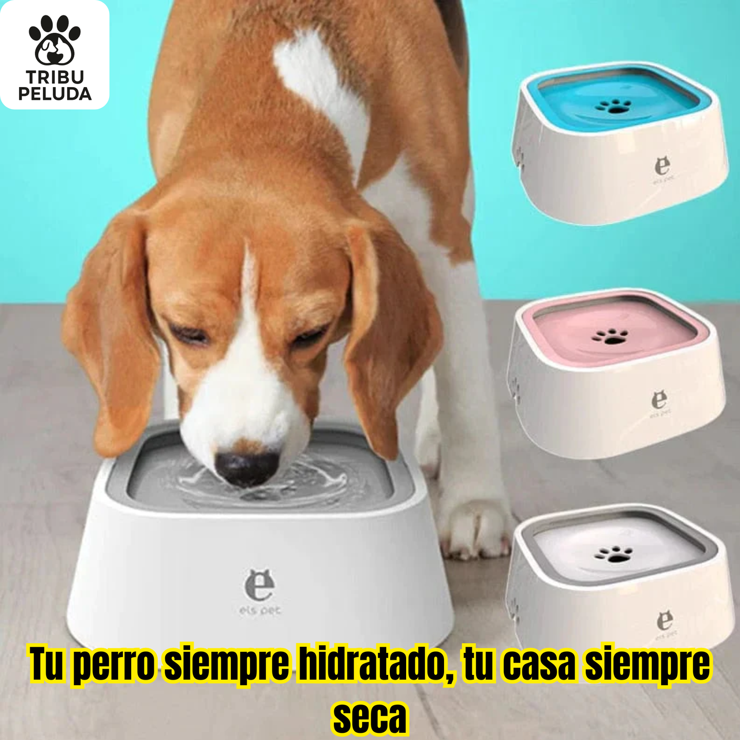 Bebedero Antiderrames para Perros con Diseño Flotante | Cuenco de Agua Limpio, Antideslizante y de Gran Capacidad | Ideal para Hogar y Viajes – Tribu Peluda