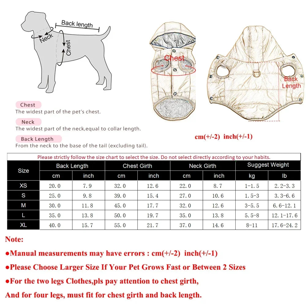 Abrigo de Invierno con Capucha y Felpa Suave con D-Ring para Perros Pequeños y Medianos