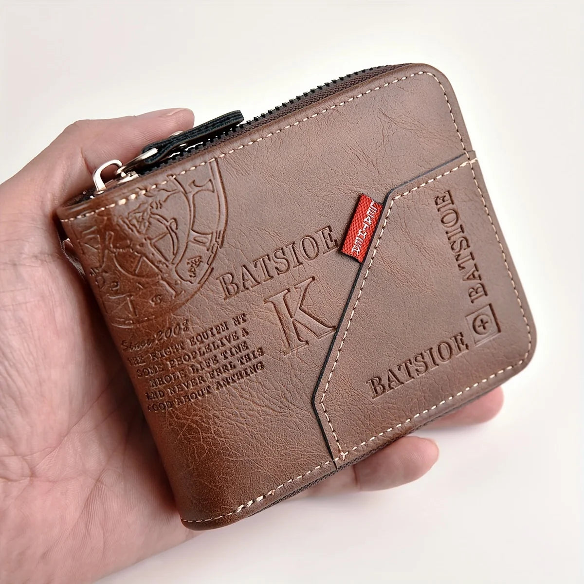 Cartera para Hombre de Cuero PU | Billetera Corta con Cremallera, Monedero y Porta Tarjetas