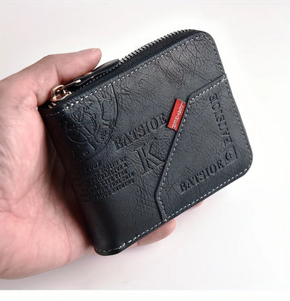Cartera para Hombre de Cuero PU | Billetera Corta con Cremallera, Monedero y Porta Tarjetas